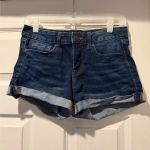 American Eagle Outfitters Dark Blue Rolled-Hem Denim Shorts